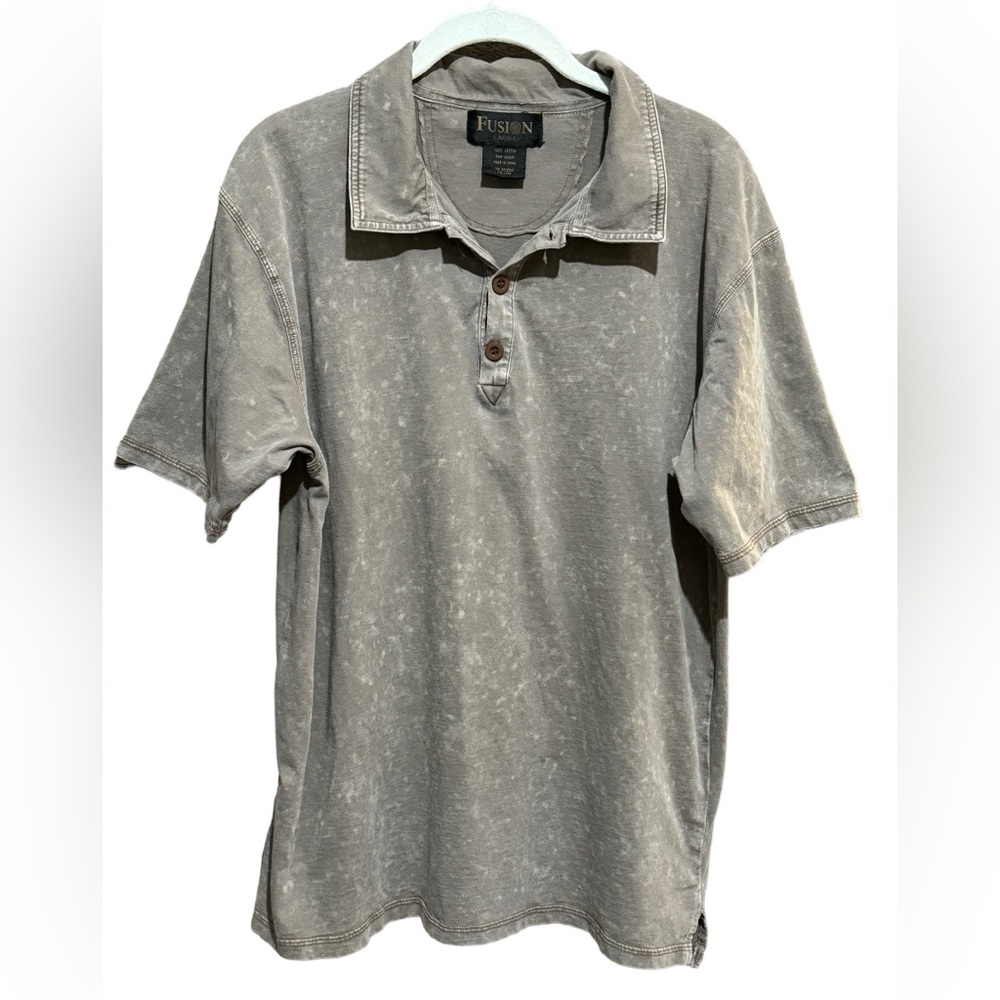 FUSION Vintage Washed Short Sleeved Polo tee size Large L Tan